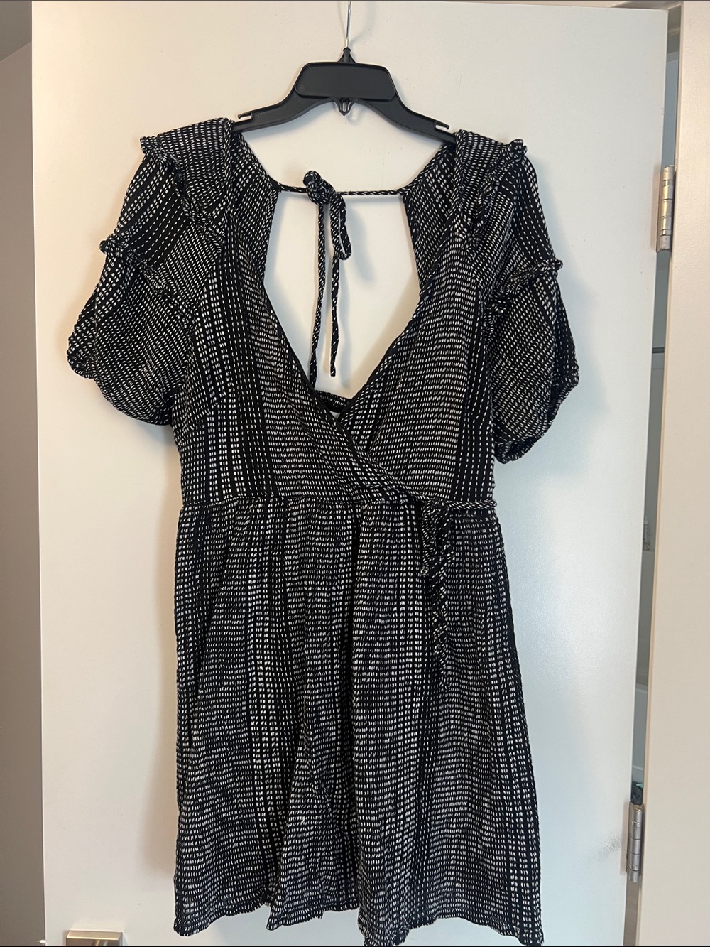 Topshop Black and White Dotted Wrap-Style Mini Dress